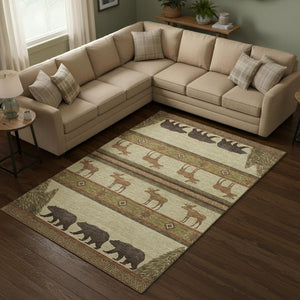 HomeRoots 10' X 14' Lodge-Inspired Animal Print Area Rug – Durable, Washable, UV Protected, Stain-Resistant Design 645331