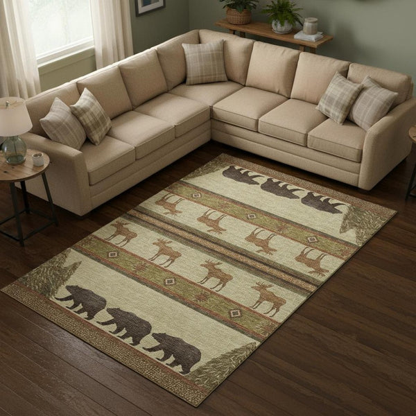 HomeRoots 10' X 14' Lodge-Inspired Animal Print Area Rug – Durable, Washable, UV Protected, Stain-Resistant Design 645331