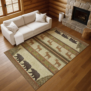 HomeRoots 10' X 14' Lodge-Inspired Animal Print Area Rug – Durable, Washable, UV Protected, Stain-Resistant Design 645331