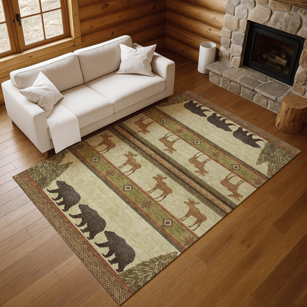 HomeRoots 10' X 14' Lodge-Inspired Animal Print Area Rug – Durable, Washable, UV Protected, Stain-Resistant Design 645331