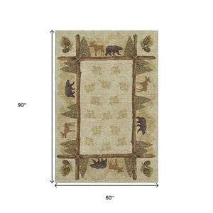 HomeRoots 5' X 8' Lodge-Inspired Washable Area Rug with Animal Print, UV Protection, and Stain Resistance 645333