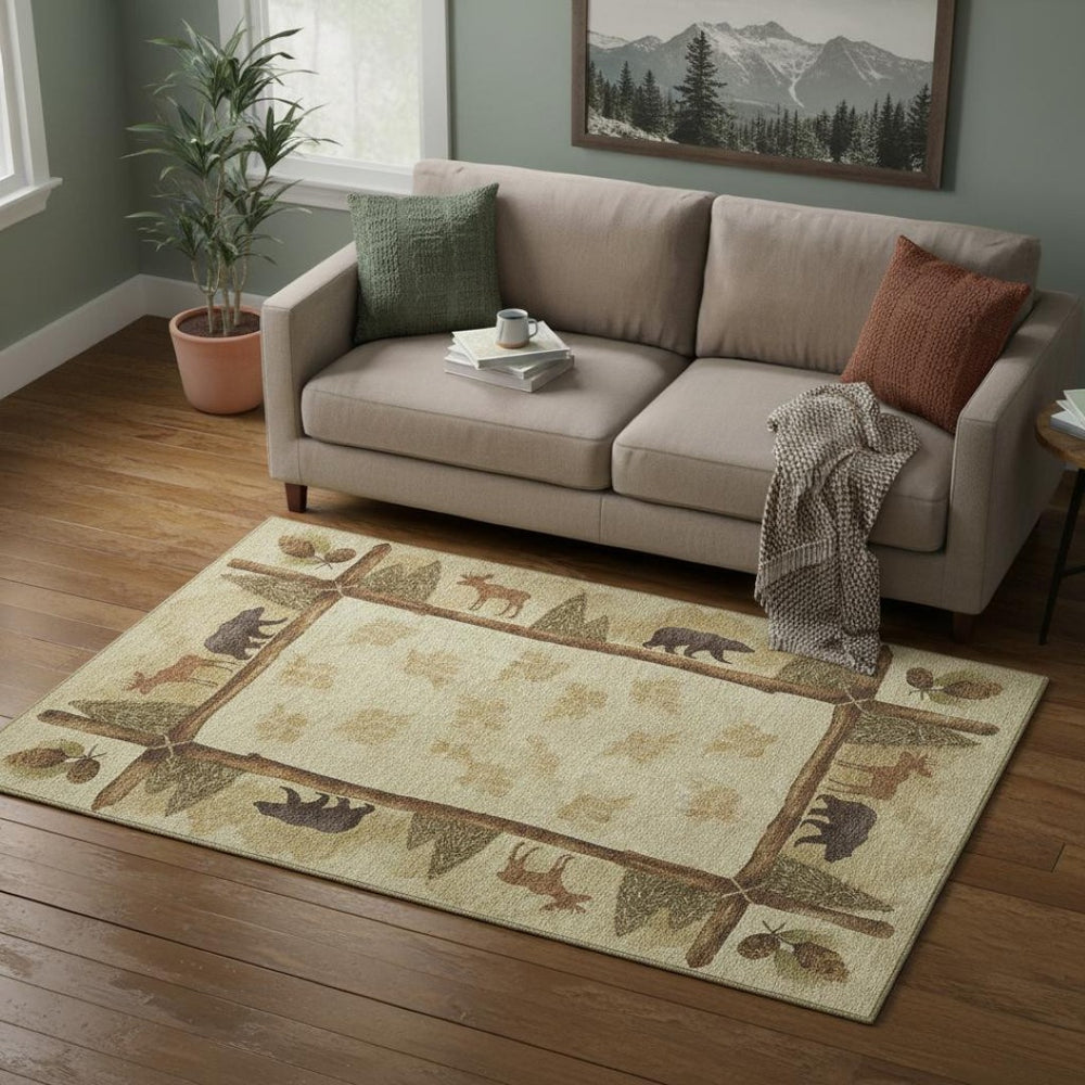 HomeRoots 5' X 8' Lodge-Inspired Washable Area Rug with Animal Print, UV Protection, and Stain Resistance 645333
