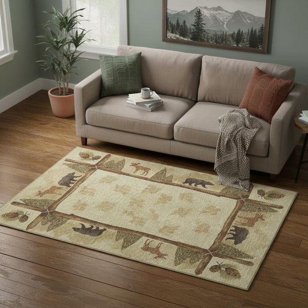 HomeRoots 5' X 8' Lodge-Inspired Washable Area Rug with Animal Print, UV Protection, and Stain Resistance 645333