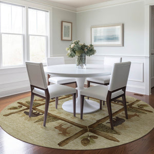 HomeRoots 8' Stylish Brown, Beige & Rust Animal Print Round Rug - Washable, UV Protected, Durable & Versatile! 645334