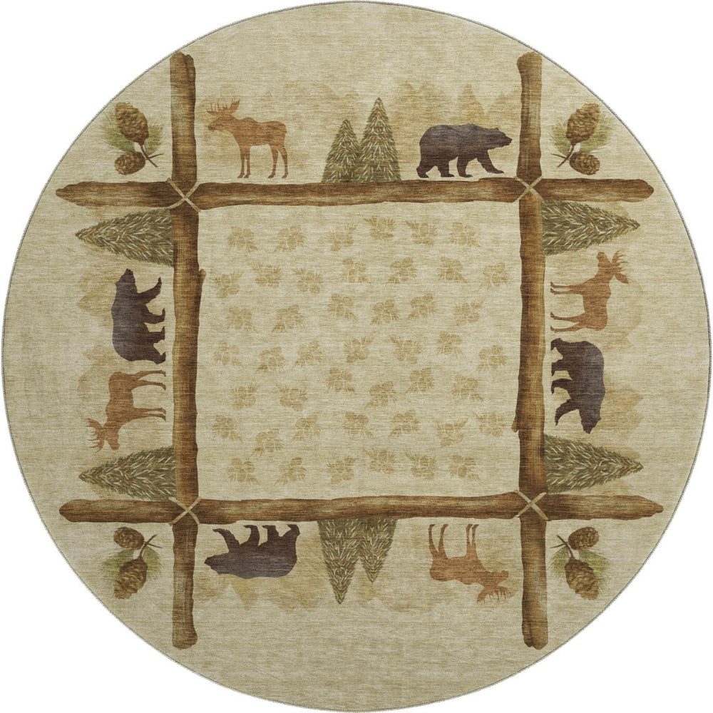 HomeRoots 8' Stylish Brown, Beige & Rust Animal Print Round Rug - Washable, UV Protected, Durable & Versatile! 645334