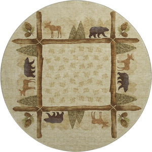 HomeRoots 8' Stylish Brown, Beige & Rust Animal Print Round Rug - Washable, UV Protected, Durable & Versatile! 645334