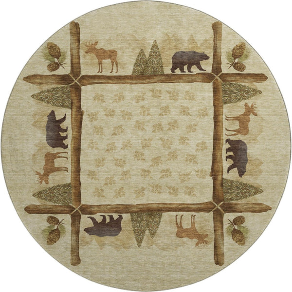 HomeRoots 8' Stylish Brown, Beige & Rust Animal Print Round Rug - Washable, UV Protected, Durable & Versatile! 645334