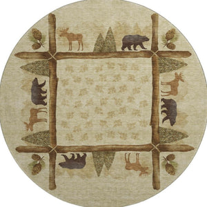 HomeRoots 8' Stylish Brown, Beige & Rust Animal Print Round Rug - Washable, UV Protected, Durable & Versatile! 645334