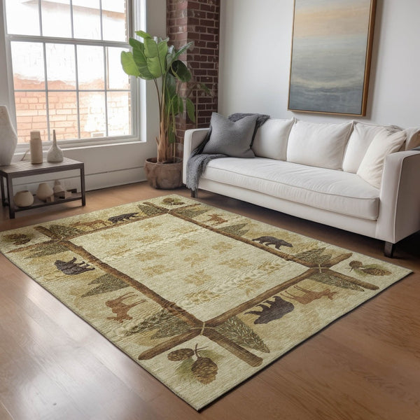 HomeRoots 8' X 10' Washable Lodge-Style Area Rug with Brown, Beige, and Rust Animal Print & UV Protection 645335