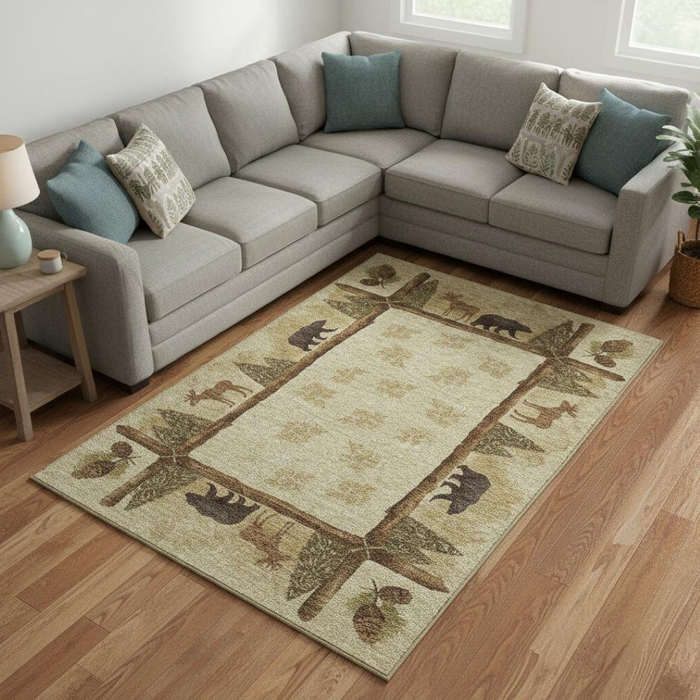 HomeRoots 8' X 10' Washable Lodge-Style Area Rug with Brown, Beige, and Rust Animal Print & UV Protection 645335