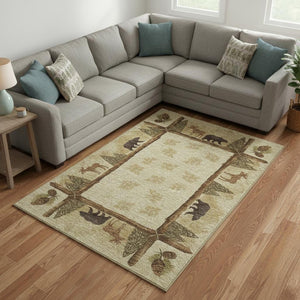 HomeRoots 8' X 10' Washable Lodge-Style Area Rug with Brown, Beige, and Rust Animal Print & UV Protection 645335