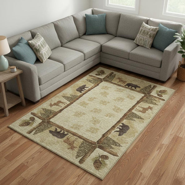 HomeRoots 8' X 10' Washable Lodge-Style Area Rug with Brown, Beige, and Rust Animal Print & UV Protection 645335
