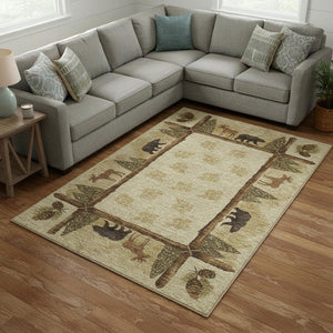 HomeRoots 10' Lodge-Inspired Washable Area Rug in Brown, Beige & Rust - UV Protected for Durability & Style 645337