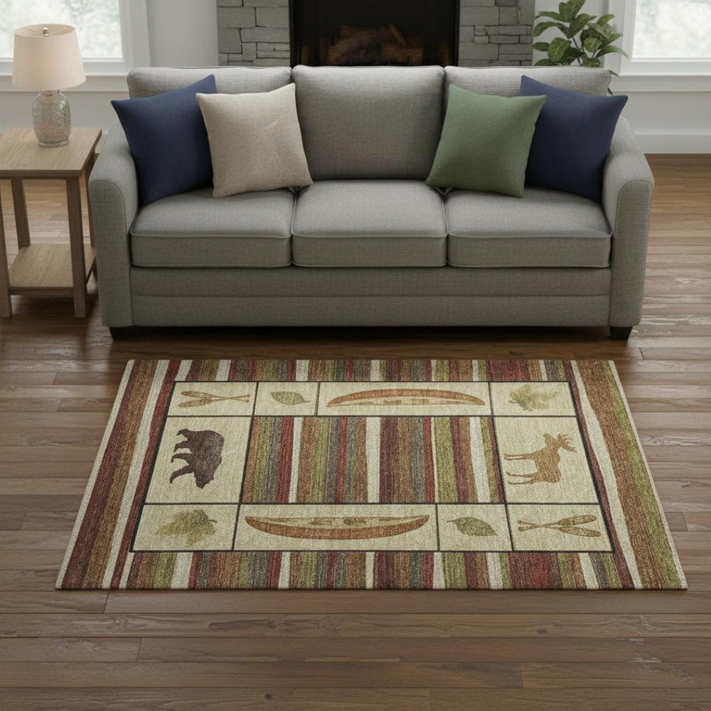 HomeRoots 5' X 8' Lodge-Inspired Animal Print Area Rug - Washable, Stain-Resistant, UV Protected & Stylish! 645339
