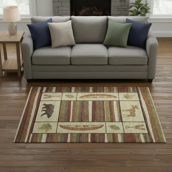 HomeRoots 5' X 8' Lodge-Inspired Animal Print Area Rug - Washable, Stain-Resistant, UV Protected & Stylish! 645339