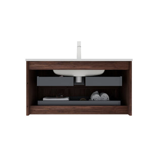 English Elm NOOR 36" Wall-Mounted Bathroom Vanity with Ceramic Sink, Retro Walnut Plywood, 2 Soft-Close Drawers W2615P193170