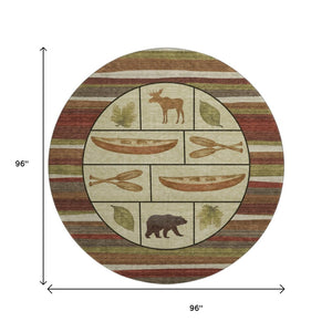 HomeRoots 8' Stylish Brown Beige Rust Animal Print Round Rug - Machine Washable, UV Protected & Stain Resistant! 645340