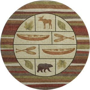 HomeRoots 8' Stylish Brown Beige Rust Animal Print Round Rug - Machine Washable, UV Protected & Stain Resistant! 645340