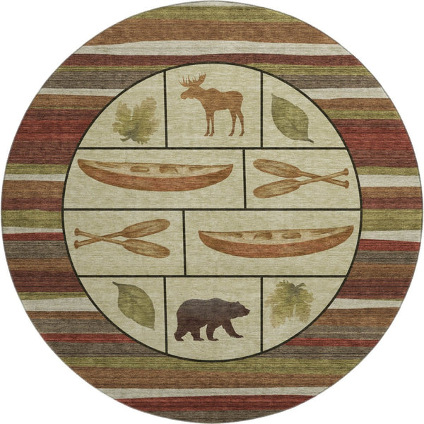 HomeRoots 8' Stylish Brown Beige Rust Animal Print Round Rug - Machine Washable, UV Protected & Stain Resistant! 645340