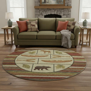 HomeRoots 8' Stylish Brown Beige Rust Animal Print Round Rug - Machine Washable, UV Protected & Stain Resistant! 645340