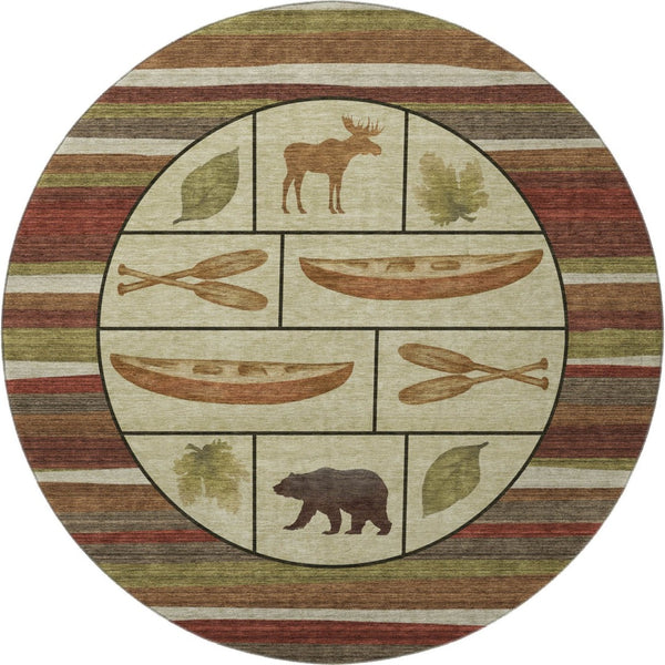 HomeRoots 8' Stylish Brown Beige Rust Animal Print Round Rug - Machine Washable, UV Protected & Stain Resistant! 645340