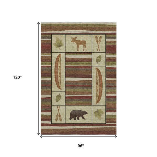 HomeRoots 8' X 10' Cozy Lodge-Inspired Animal Print Area Rug – Machine Washable, UV Protected, Stain Resistant 645341