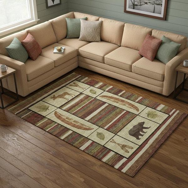 HomeRoots 8' X 10' Cozy Lodge-Inspired Animal Print Area Rug – Machine Washable, UV Protected, Stain Resistant 645341