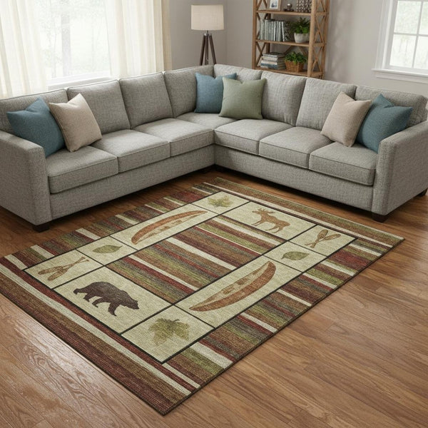 HomeRoots 9' X 12' Stylish Brown Beige Rust Animal Print Area Rug – Washable, UV Protected & Durable Design! 645342