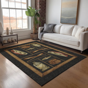 HomeRoots 5' X 8' Nautical Area Rug in Midnight Brown & Rust – UV Protected, Stain Resistant, Machine Washable 645345