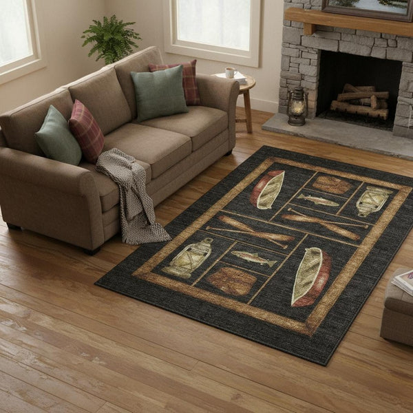 HomeRoots 5' X 8' Nautical Area Rug in Midnight Brown & Rust – UV Protected, Stain Resistant, Machine Washable 645345