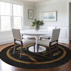 HomeRoots 8' Nautical Washable Round Rug in Midnight Brown & Rust – UV Protected, Durable, Easy-Care Design 645346