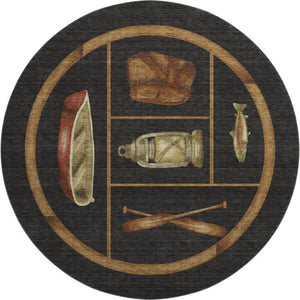 HomeRoots 8' Nautical Washable Round Rug in Midnight Brown & Rust – UV Protected, Durable, Easy-Care Design 645346