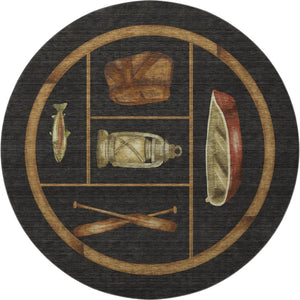 HomeRoots 8' Nautical Washable Round Rug in Midnight Brown & Rust – UV Protected, Durable, Easy-Care Design 645346