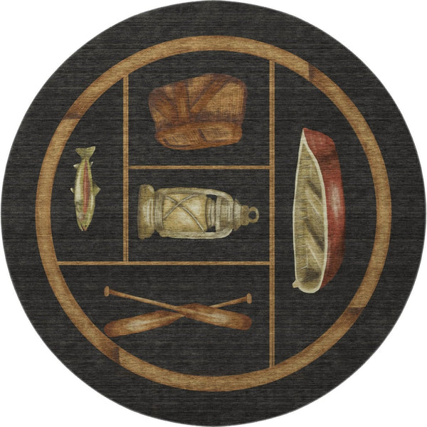 HomeRoots 8' Nautical Washable Round Rug in Midnight Brown & Rust – UV Protected, Durable, Easy-Care Design 645346