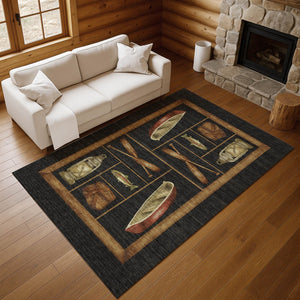 HomeRoots 8' X 10' Nautical Area Rug in Midnight Brown & Rust – Washable, UV-Protected & Stain-Resistant Design 645347