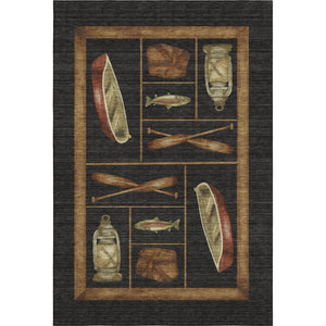 HomeRoots 8' X 10' Nautical Area Rug in Midnight Brown & Rust – Washable, UV-Protected & Stain-Resistant Design 645347