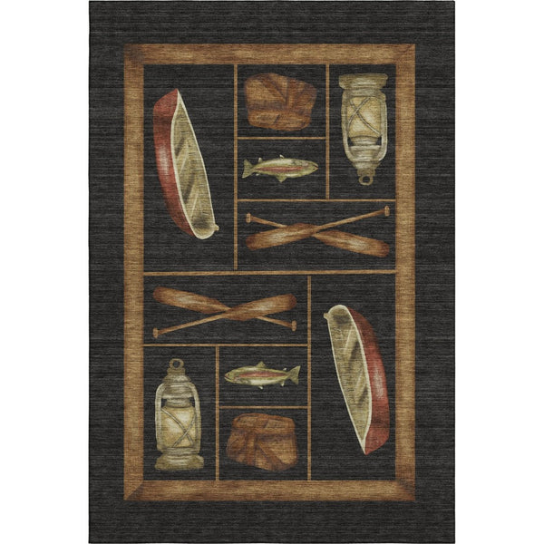 HomeRoots 8' X 10' Nautical Area Rug in Midnight Brown & Rust – Washable, UV-Protected & Stain-Resistant Design 645347