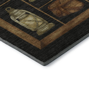HomeRoots 8' X 10' Nautical Area Rug in Midnight Brown & Rust – Washable, UV-Protected & Stain-Resistant Design 645347