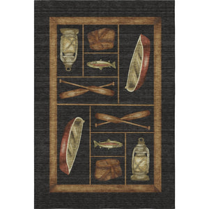 HomeRoots 8' X 10' Nautical Area Rug in Midnight Brown & Rust – Washable, UV-Protected & Stain-Resistant Design 645347