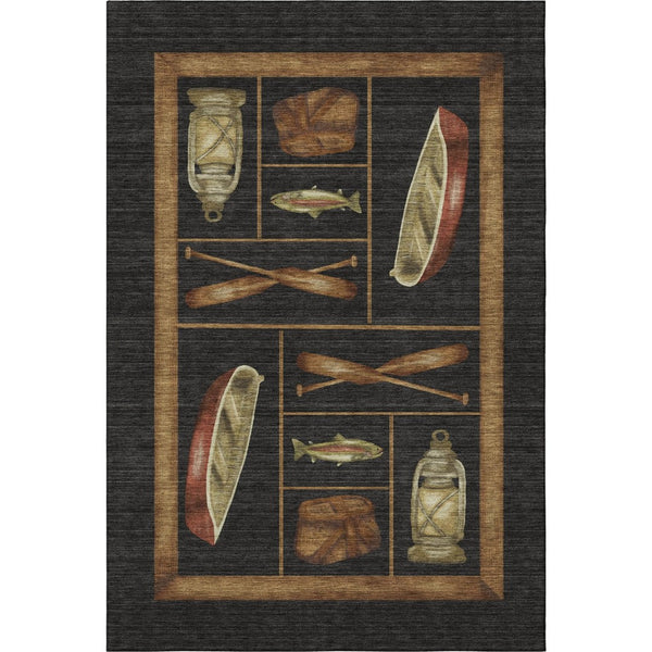 HomeRoots 8' X 10' Nautical Area Rug in Midnight Brown & Rust – Washable, UV-Protected & Stain-Resistant Design 645347