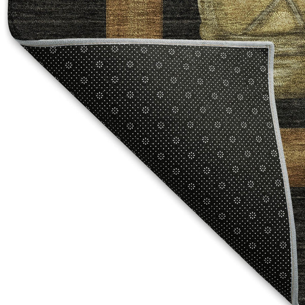 HomeRoots 9' X 12' Nautical Area Rug in Midnight Brown & Rust – Washable, UV-Protected, Durable Design for Homes 645348