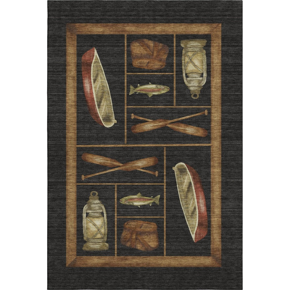 HomeRoots 10' Nautical Area Rug in Midnight Brown & Rust - Washable, UV-Protected for High-Traffic Homes 645349