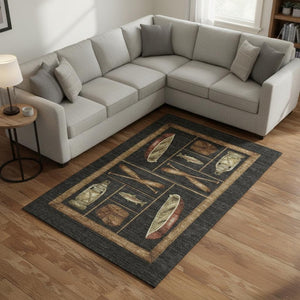 HomeRoots 10' Nautical Area Rug in Midnight Brown & Rust - Washable, UV-Protected for High-Traffic Homes 645349