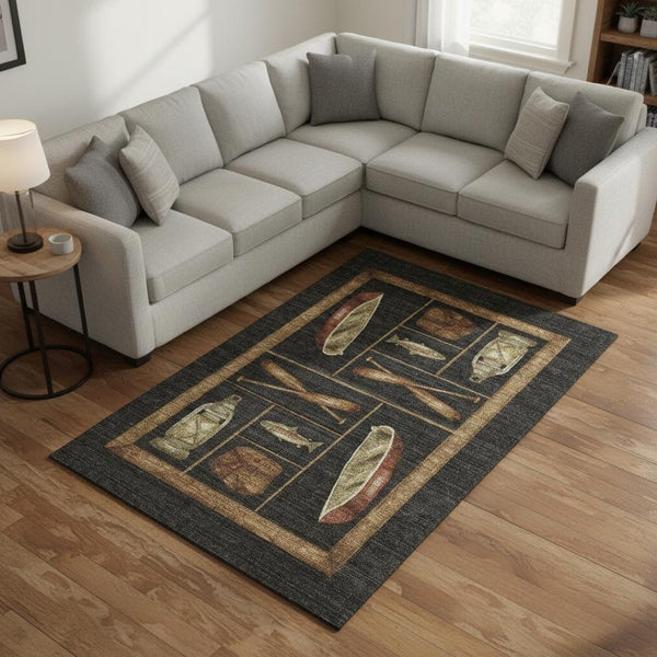 HomeRoots 10' Nautical Area Rug in Midnight Brown & Rust - Washable, UV-Protected for High-Traffic Homes 645349