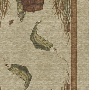 HomeRoots 5' X 8' Nautical Khaki Beige & Green Area Rug - Washable, Stain-Resistant, UV Protected for Homes 645351