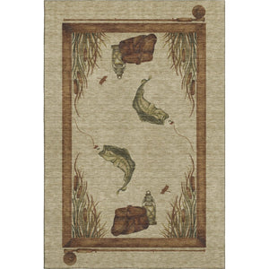 HomeRoots 8' X 10' Nautical Washable Area Rug in Khaki Beige & Green - Stain Resistant, UV Protected, Cozy Charm 645353