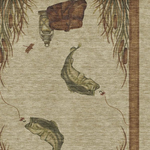HomeRoots 8' X 10' Nautical Washable Area Rug in Khaki Beige & Green - Stain Resistant, UV Protected, Cozy Charm 645353