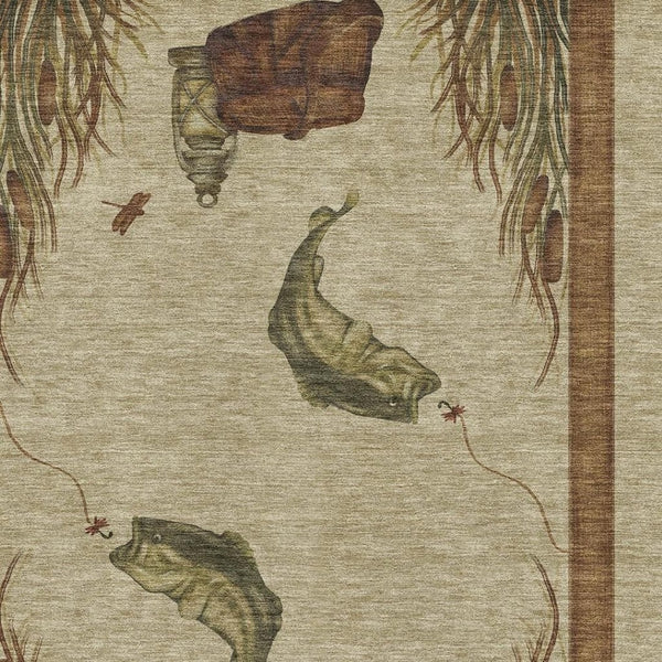 HomeRoots 8' X 10' Nautical Washable Area Rug in Khaki Beige & Green - Stain Resistant, UV Protected, Cozy Charm 645353