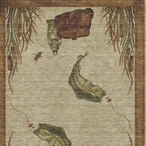 HomeRoots 9' X 12' Nautical Area Rug in Khaki Beige & Green – Washable, UV-Protected, Stain-Resistant Design! 645354