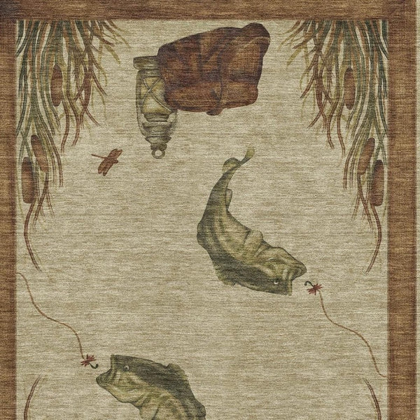 HomeRoots 9' X 12' Nautical Area Rug in Khaki Beige & Green – Washable, UV-Protected, Stain-Resistant Design! 645354